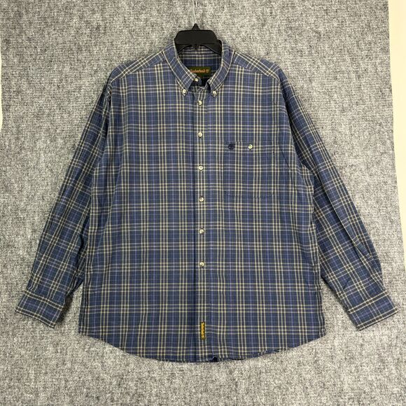Timberland‎ Shirt Mens Large Plaid Blue Business Casual Button-Front Long-Sleeve - Picture 1 of 12